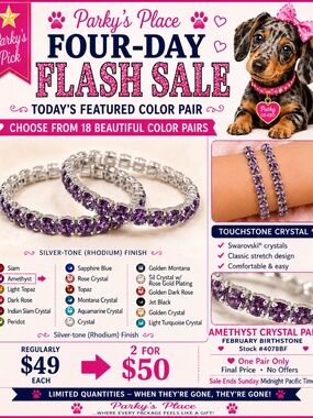 Touchstone Amethyst Crystal Pair Bracelets | Rhodium Finish